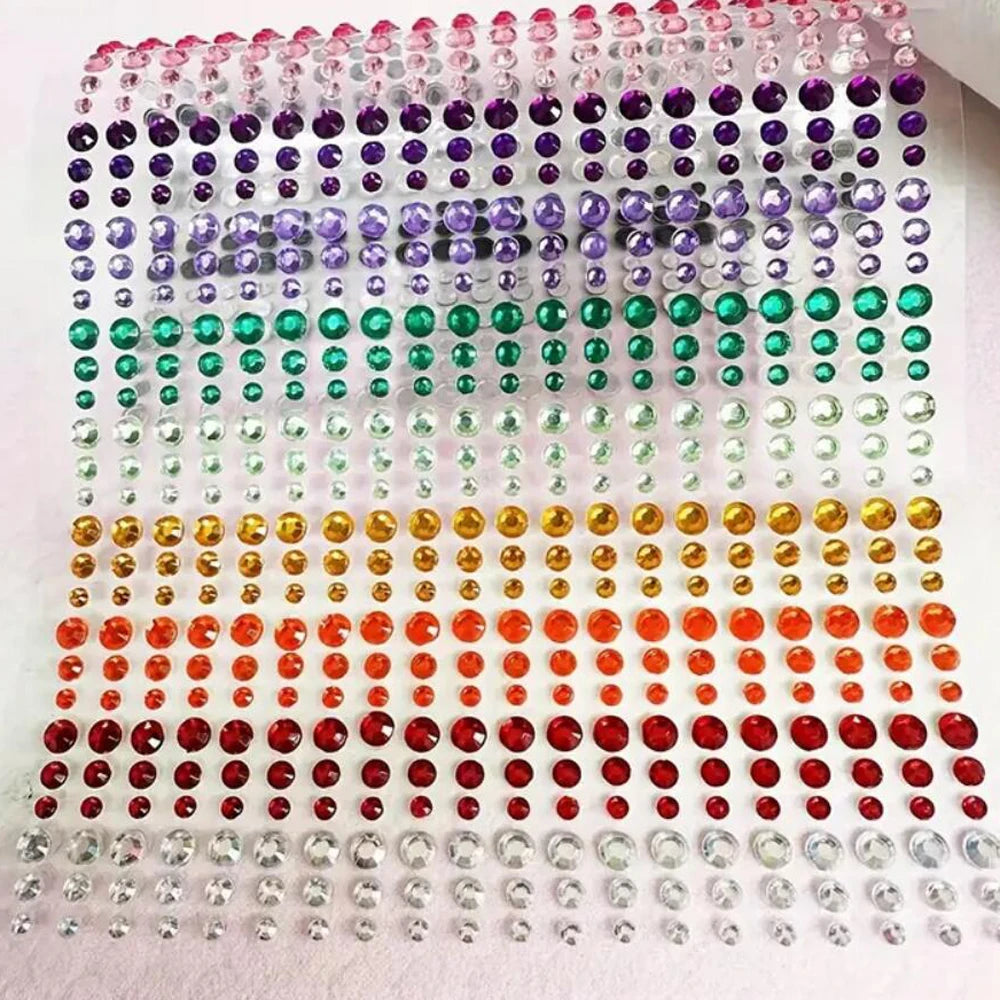 1sheet 900pcs Rainbow Face Glittle Gem Stickers Stick-On Facial Tattoo Eye Rhinestone Jewels 3/4/5mm Mix Wedding Party Make Up - Sun Studio