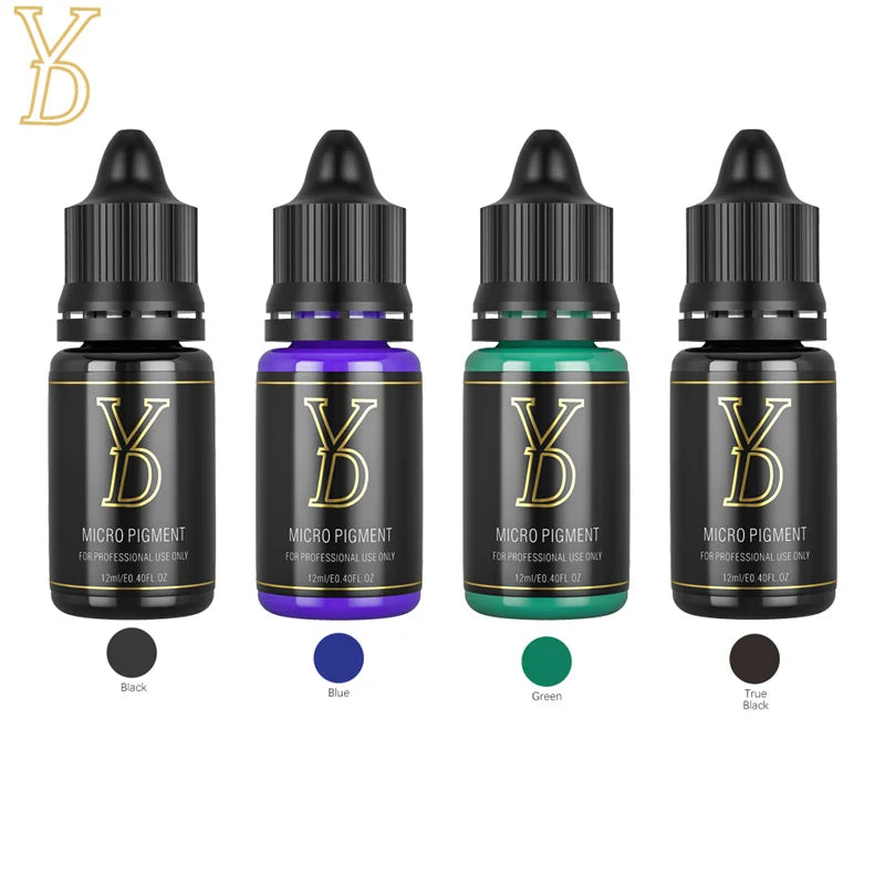 YD New 12ML Liquid Tattoo Pigment Ink Professional Permanent Makeup Eyeliner Shading Micropigmentation Cosmetic Black Blue Green - Sun Studio