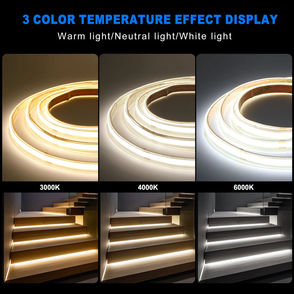 480Leds/M DC 12V 24V COB Neon Strip Waterproof 3000K 4000K 6000K Home Decor High Brighter Flexible Ribbon Rope LED Light - Sun Studio