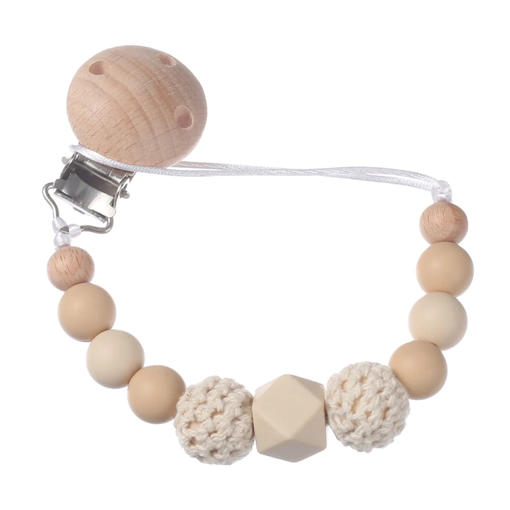 Wooden Felt Ball Baby Pacifier Chain Beech Soother Nipple Clips For Silicone Beaded Dummy Holder Chain Care Chew Toy Shower Gift - Sun Studio