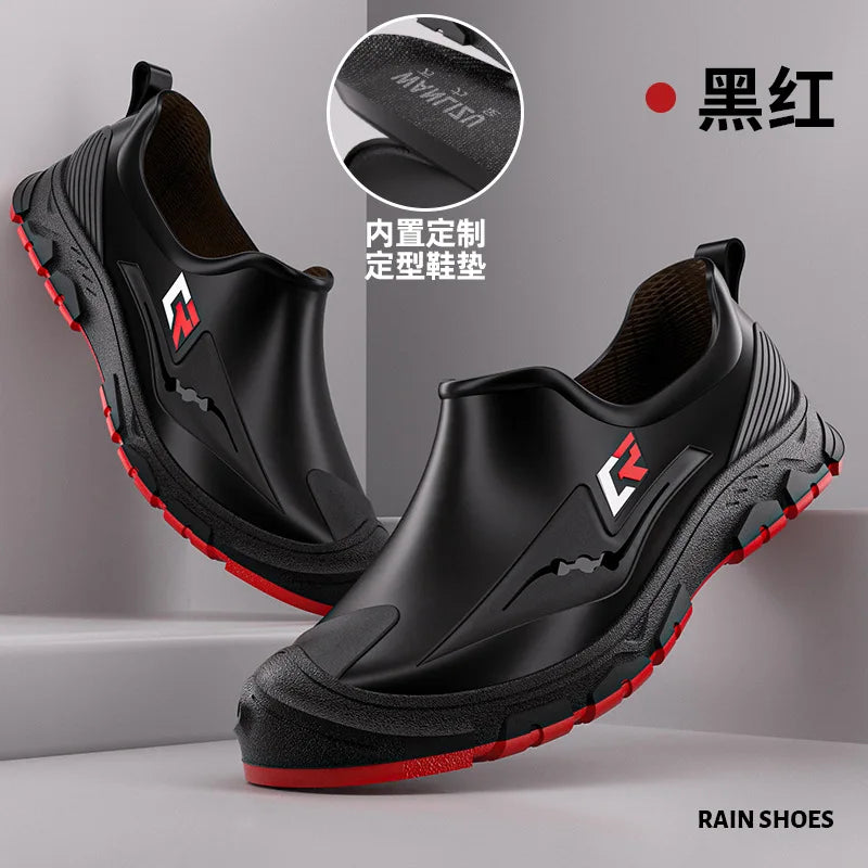 New Short-tube Rain Boots for Men Non-slip and Wear-resistant Fishing Water Shoes Plus Velvet Rubber Shoes Waterproof Rain Boots - Sun Studio