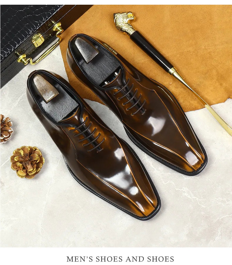 Mens Wedding Oxford Gentlemen Party Dress Shoes Genuine Patent Leather Casual Pointed Toe Formal Shoes For Men - Sun Studio