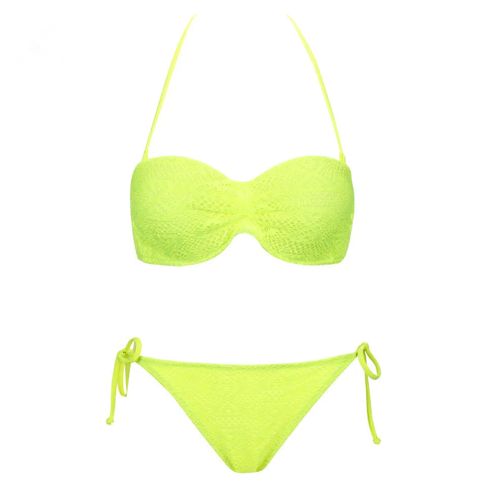 Bikini Solid Strappy Bandage Bikinis Set White Push Up Bikini Swimwear Bandeau Brazilian Swimsuit Bathing Suit Maillot De Bain - Sun Studio