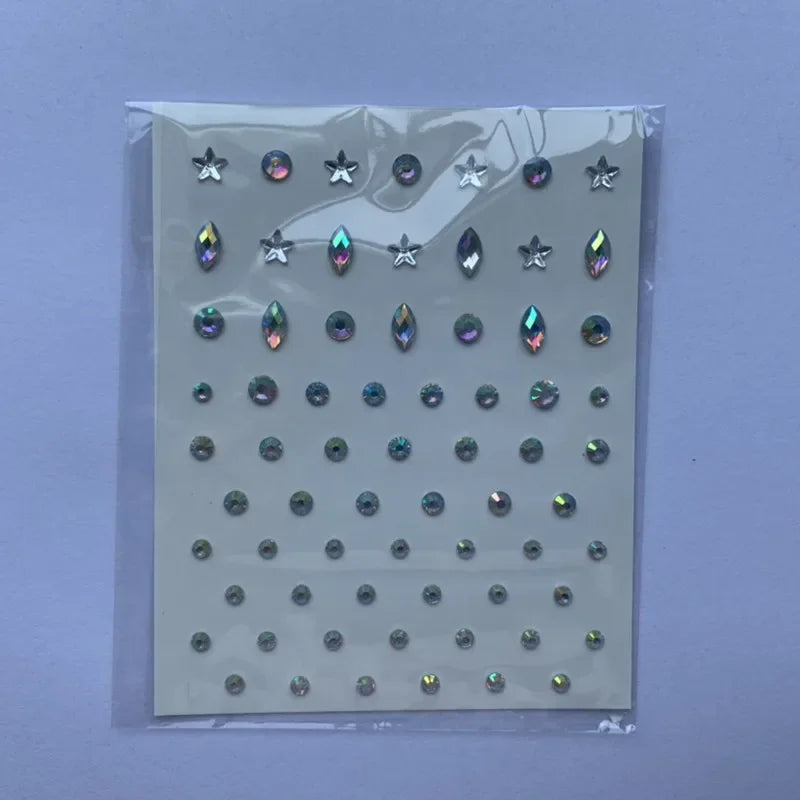 1 Pc Disposable Tattoo Stickers Face Jewelry Color Crystal Diamond DIY Eyes Face Body Waterproof Makeup Decorations Rhinestones - Sun Studio