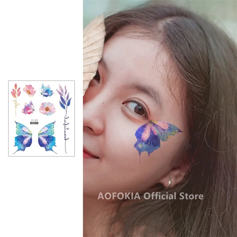 Glitter Butterfly Tattoo Temporary Waterproof Body Sticker Gradient Color Face Make Up Festival Accessories Disposable tatto - Sun Studio