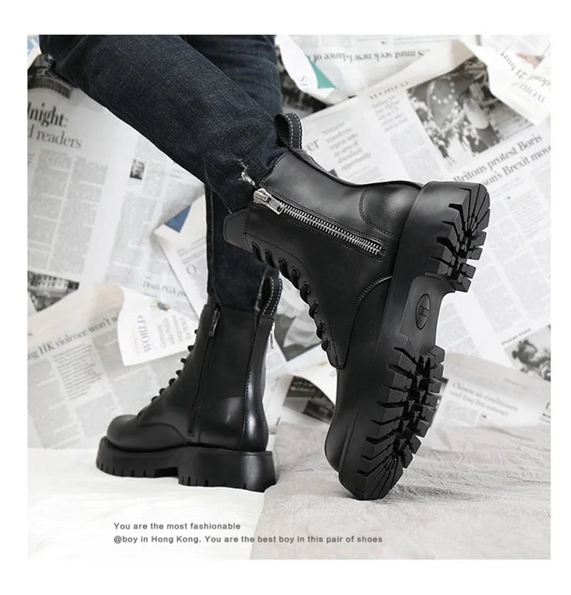 2025 Autumn Winter Shoes Men Leather Boots Thick Sole Non-slip Warm Plush Cold Winter Cow Leather Male Ankle Botas Black KA4867 - Sun Studio