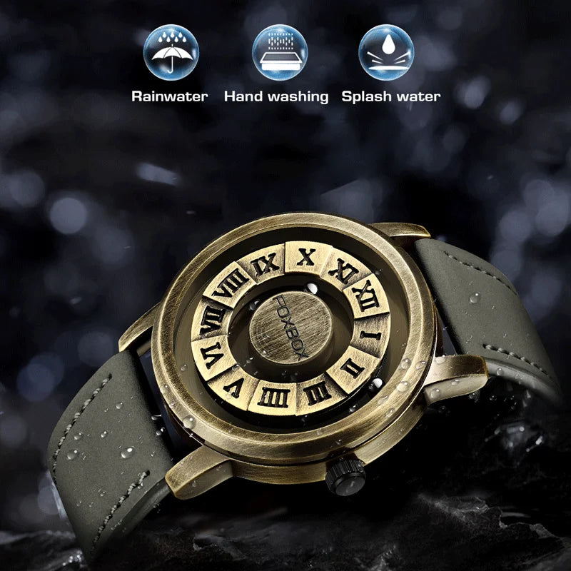 FOXBOX Men's Quartz Watch Fashion Personality Creative Scrolling Iron Ball Magnetic Pointer Waterproof for Male Watches Gift+Box - Sun Studio