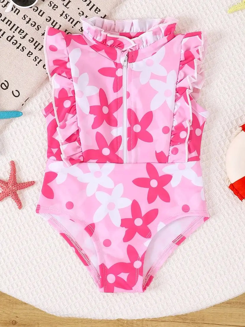 Baby Girl Summer Cute Stand Collar One-Piece Swimsuit Infant Swimwear Comfortable Soft Fabric Toddler Bathing Suit - Sun Studio