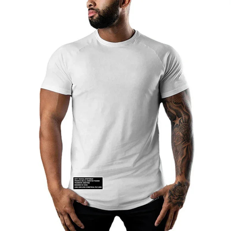 Gym Bodybuilding Muscle Sport Jogging Shirts Summer Cotton Breathable Short Sleeve Clothing Mens Casual Fitness Workout T-shirts - Sun Studio