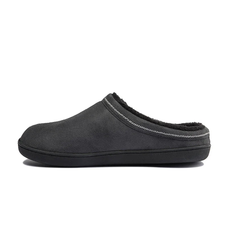 Men Slippers Black New Winter Suede Slippers Warm Indoor Slipper Waterproof Home House Shoes Men Warm Velvet Fur Knitting Shoes - Sun Studio