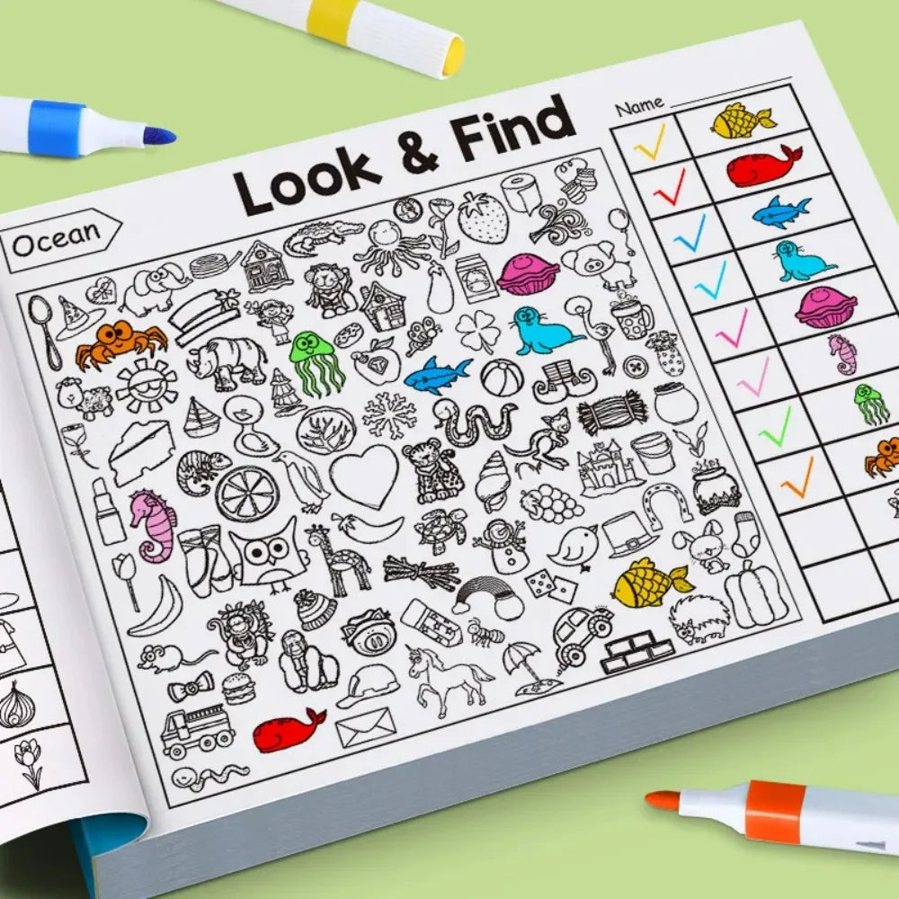 Fun Coloring Book, Children's Search for Items Game, Enhance Visual Perception, Focus and Attention, Handwriting Exercise Book - Sun Studio
