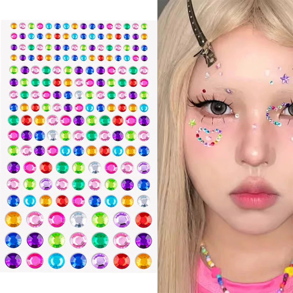 1Pcs Face Diamond Gem Sticker 5D Colorful Rhinestone Tattoo Stickers Fo Festival Nail Body Makeup Bling Jewelry DIY Face Sticker