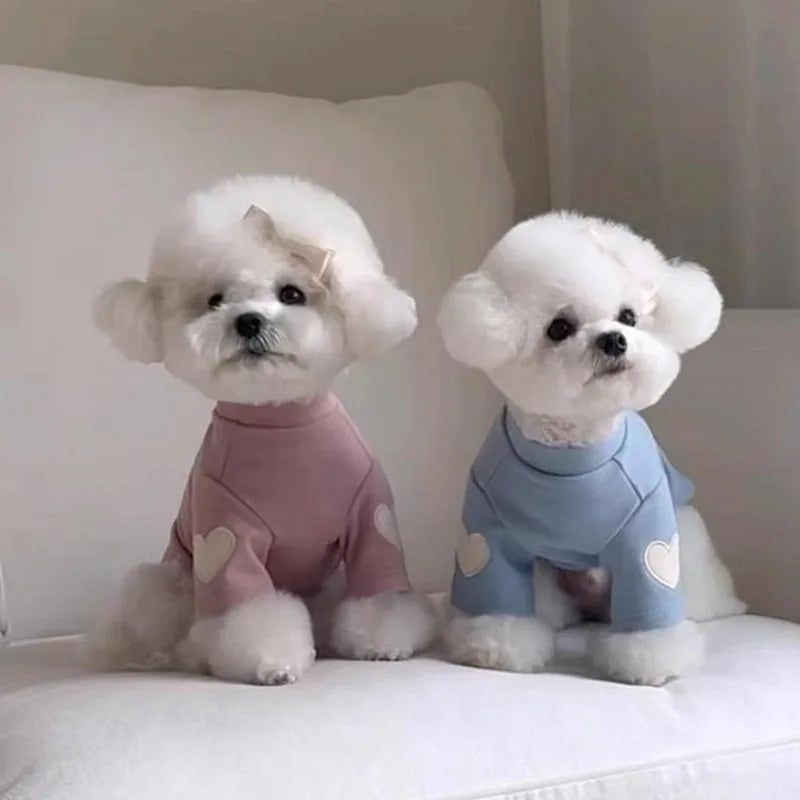Love Embroidered Dog Sweatshirt Pet Warm Clothes Teddy Solid Color Bottom Shirt Bichon Soft Pullover Winter Dog Clothes - Sun Studio