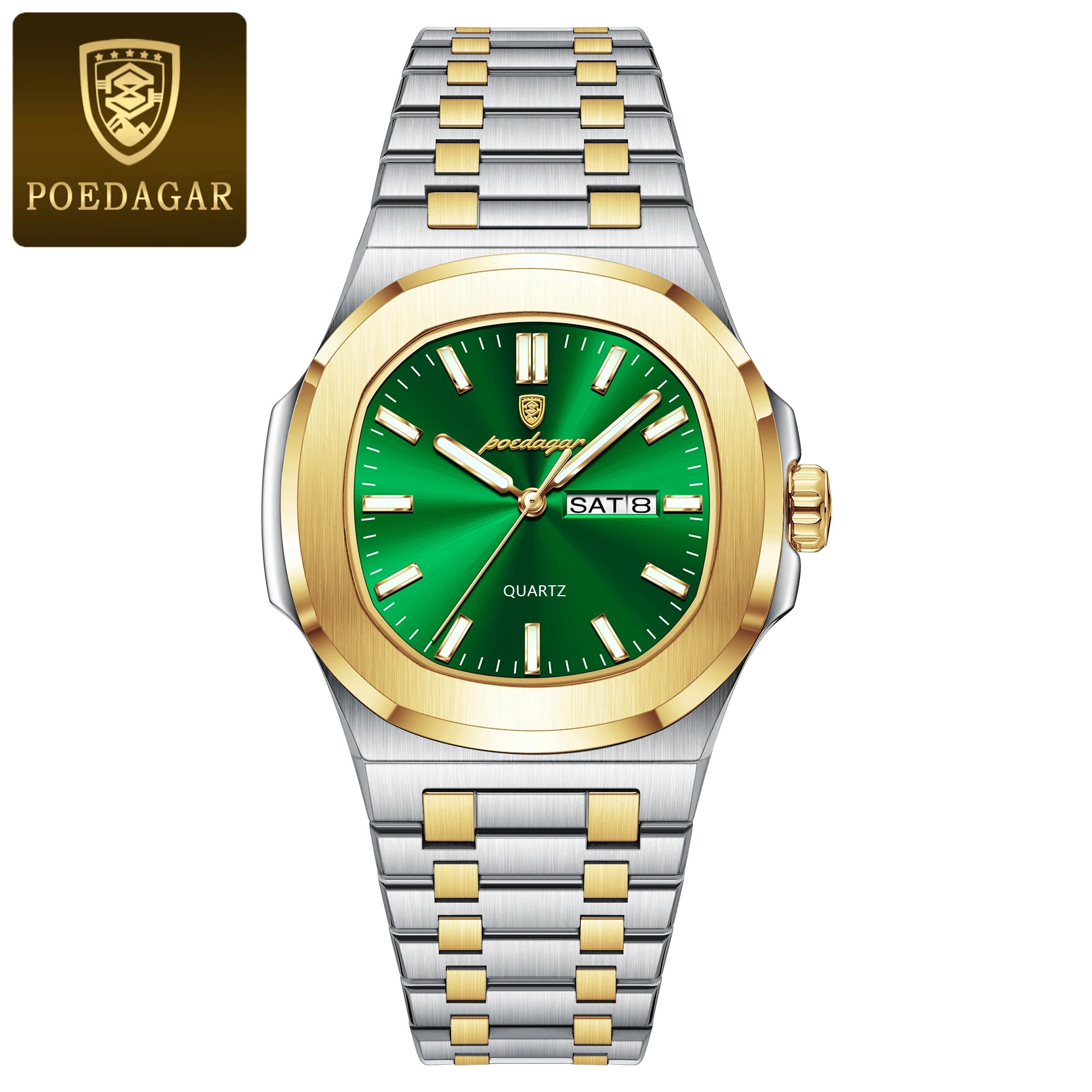 POEDAGAR Luxury Square Men's Watches Waterproof Luminous Date Week Men Watch Stainless Steel Fashion Quartz Man Wristwatch Reloj - Sun Studio