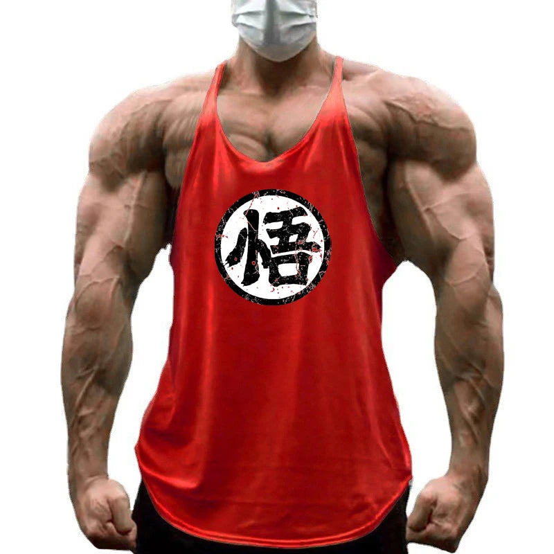 Gym Fitness Bodybuilding Suspenders T-Shirt Mens Fashion Print Sport Sleeveless Vests Summer Cotton Breathable Y-back Tank Tops - Sun Studio