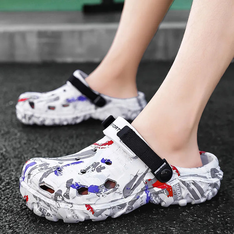 Big Size 47 Summer Men White Clogs Outdoor Garden Clogs Hole Shoes Male Casual Shoes Water Shoes Comfort Home Soft Slippers - Sun Studio