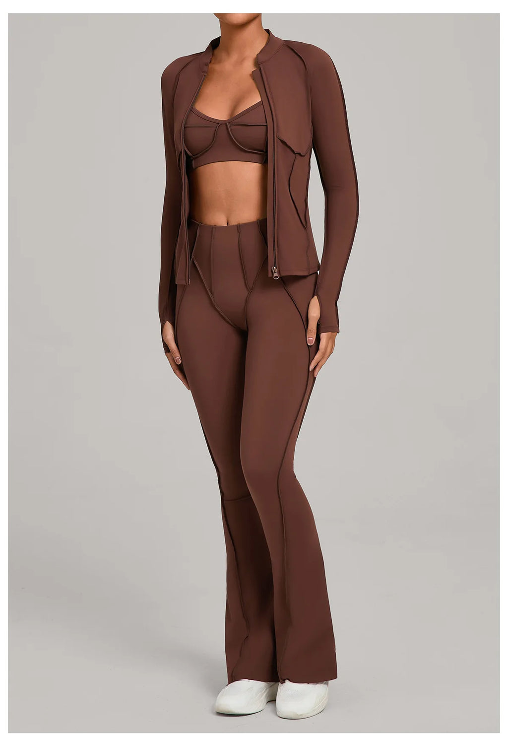 Gym Casual Yoga Set for Women Outdoor Running Fitness Outfit Autumn Winter Tight Sports Three-Piece Set Zipper Coat+bras+pants - Sun Studio