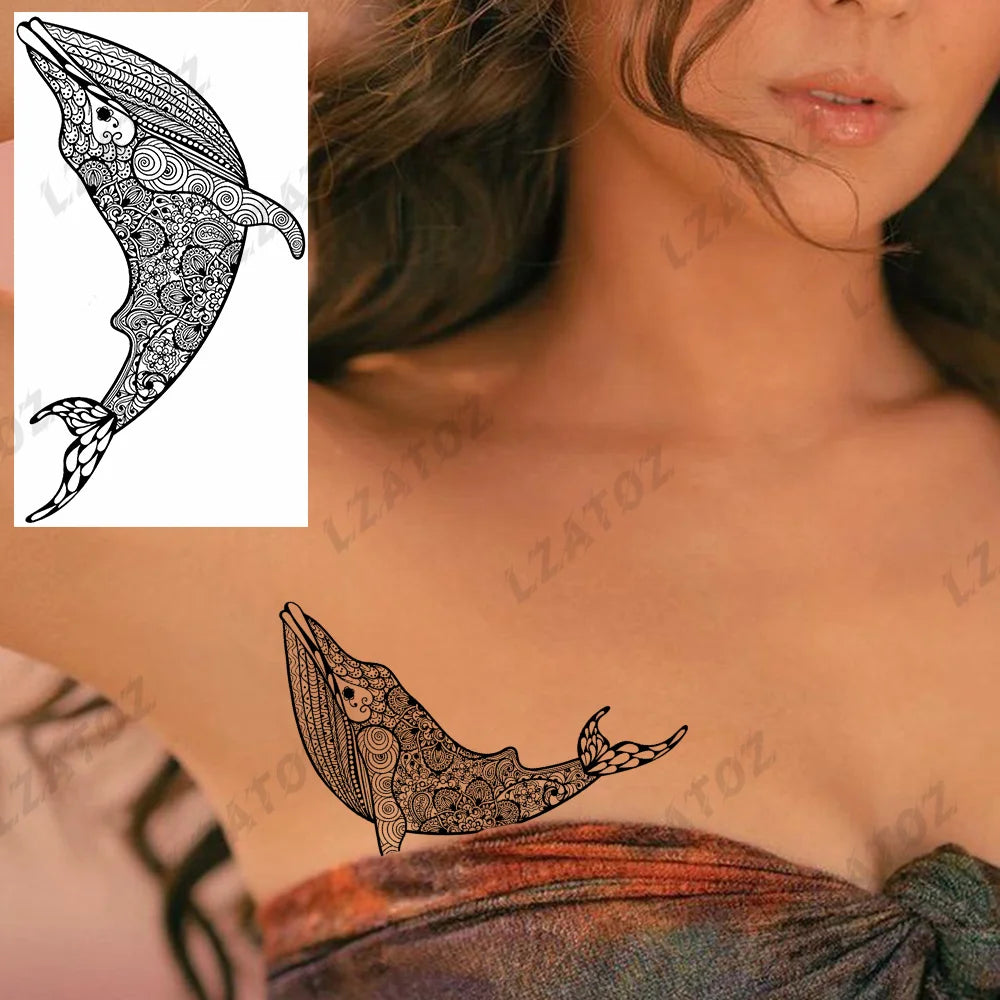 Unique Triangle Ocean Wave Temporary Tattoos For Men Women Realistic Tiger Lion Fake Tattoo Stickers Saying Transfer Art Tatoos - Sun Studio