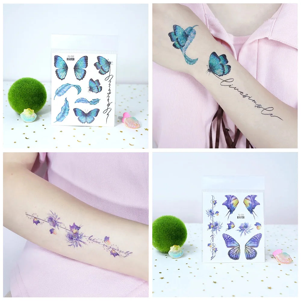 Glitter Butterfly Tattoo Temporary Waterproof Body Sticker Gradient Color Face Make Up Festival Accessories Disposable tatto - Sun Studio