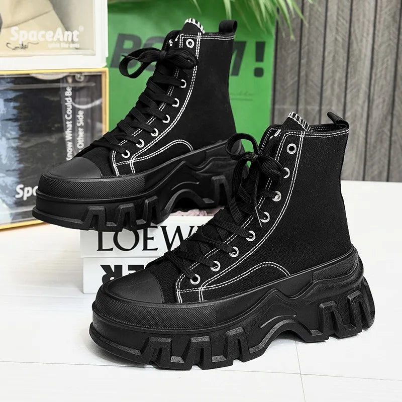 Classics Men's Shoes 2025 Fashion High Top Canvas Sneakers Platform Casual Shoes Man Lace-up Flats Men Non-slip Vulcanize Shoes - Sun Studio