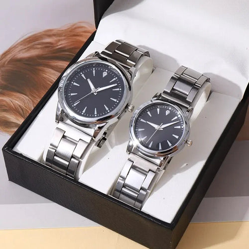 2PCS Couple's Watches Men Business Watch Fashion Analog Women Quartz Watch (Without Box) - Sun Studio
