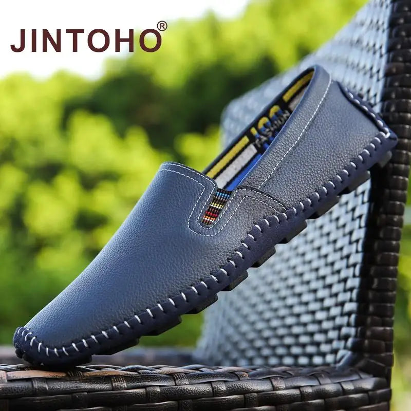JINTOHO Big Size Men Genuine Leather Shoes Slip On Black Shoes Real Leather Loafers Mens Moccasins Shoes Italian Designer Shoes