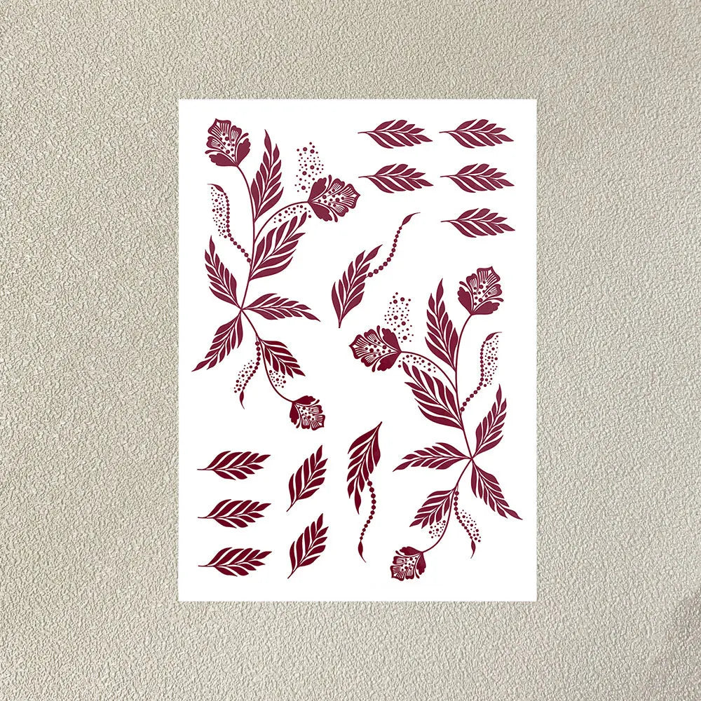 Waterproof Flower Hand Tattoo for Women Maroon Henna Tattoo Stickers for Hand Fingers Body Art Disposable Fake Tattoo Festival - Sun Studio