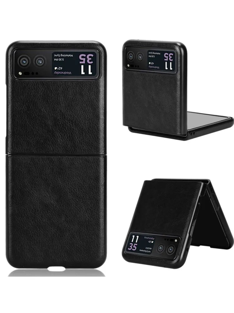 Luxury Business Style Retro Litchi Pattern Case for Motorola Razr 40 50 + 2024 Ultra 2025 Razr60 Thin Hard PC Shockproof Cover - Sun Studio