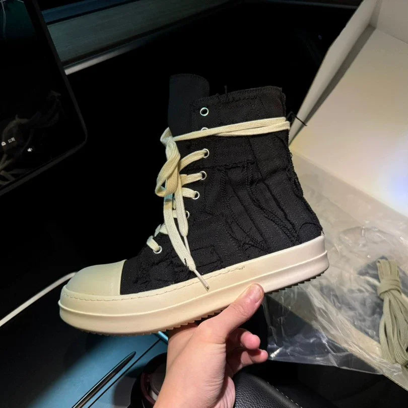 Brand Men Shoes Casual Canvas Distress Flats High to Ankle Boots Women Owens Vintage Original Luxury Designers Sneakers - Sun Studio