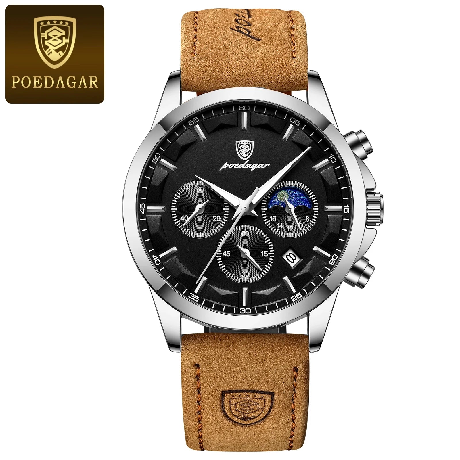 POEDAGAR Original Military Men Clock Waterproof Luminous Leather Quartz Man Watch Chronograph Date Luxury Business Men's Watches - Sun Studio