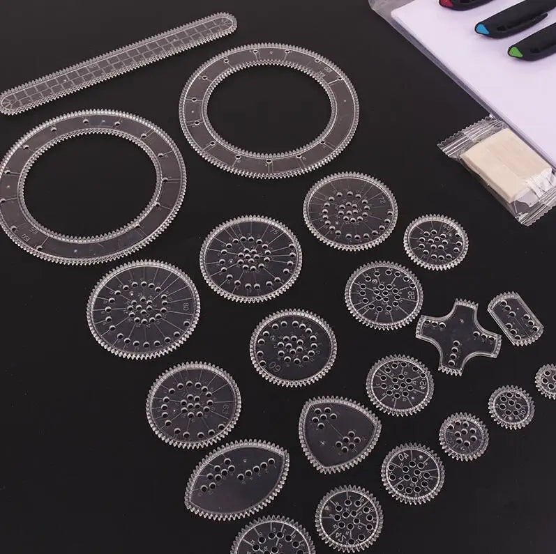 Funny Interlocking Gears Wheels Spirograph Drawing Toys Set Creative Educational Toy for Children Painting Drawing Accessories - Sun Studio