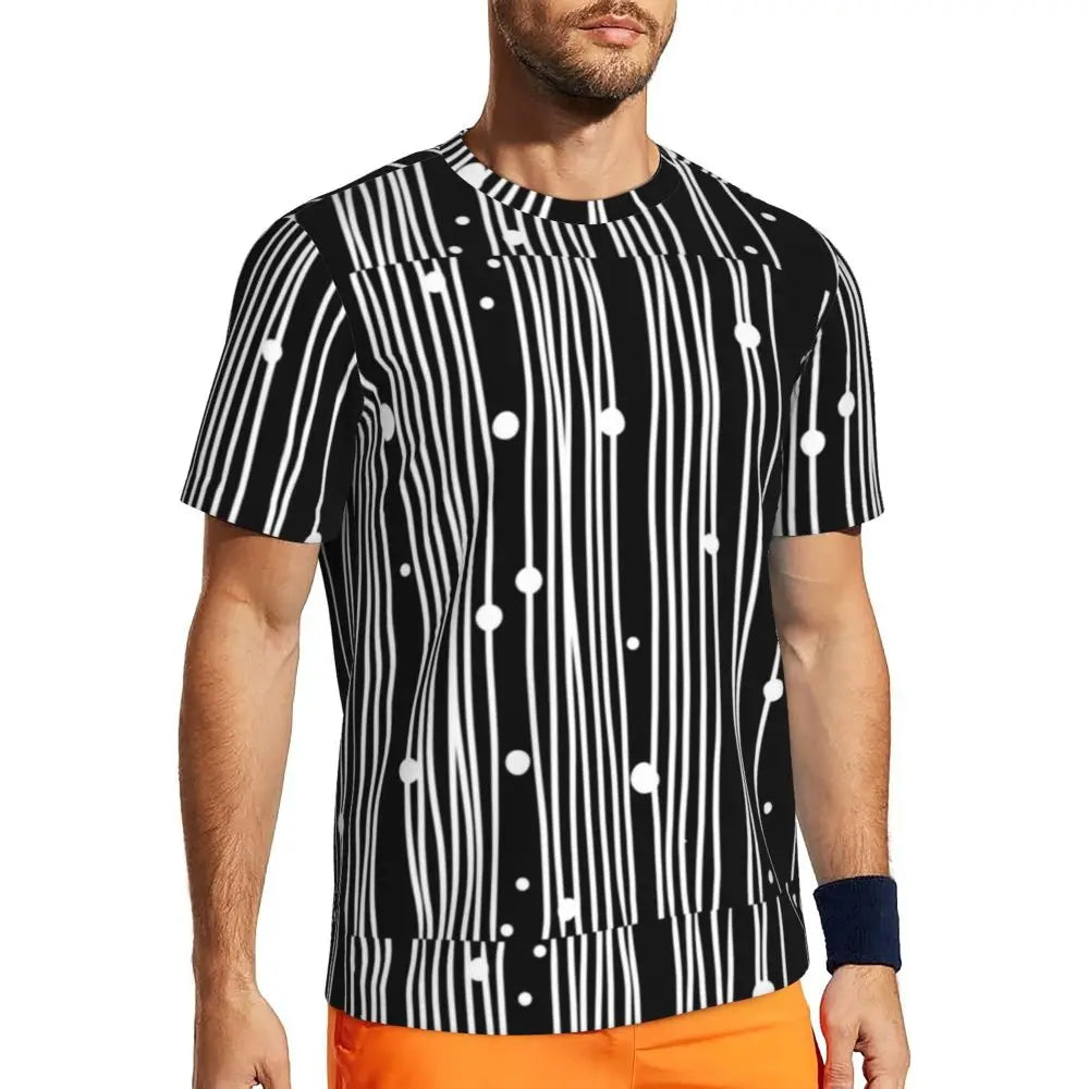 Gym T Shirt For Mens Retro Dots And Stripes T Shirts Fashion Blue Line Design Summer Tees O Neck Basic Graphic Clothes Plus Size - Sun Studio