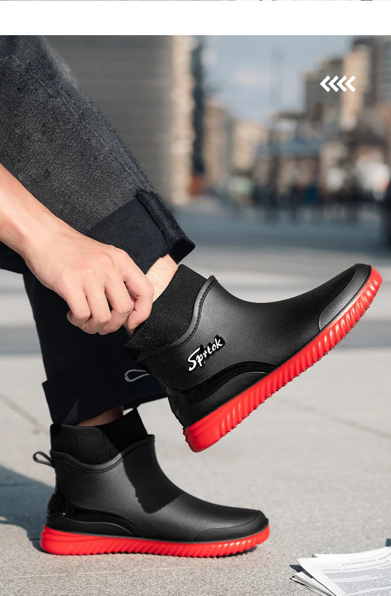 Couples Short Rain Shoes Fashion Light Waterproof Shoes Non-Slip Sports Korean Rain Boots - Sun Studio