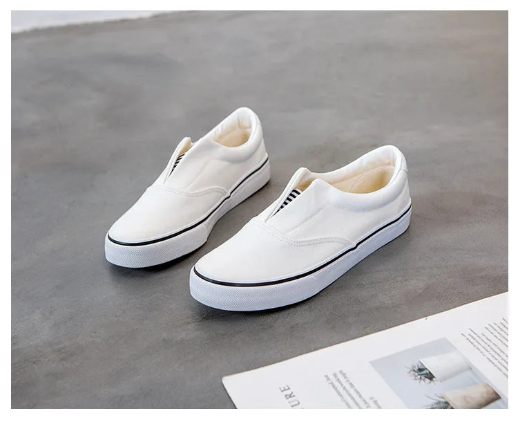 Men's Non-slip Skateboard Shoes Breathable Canvas Shoes Men's Casual Cloth Shoes Solid Color Flat Comfortable White Sneakers - Sun Studio
