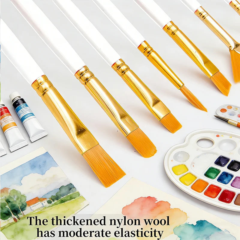 10-Piece Artist Paint Brush Set - Nylon Bristle Brushes for Watercolor/Acrylic/Oil Painting (Value Pack) - Sun Studio