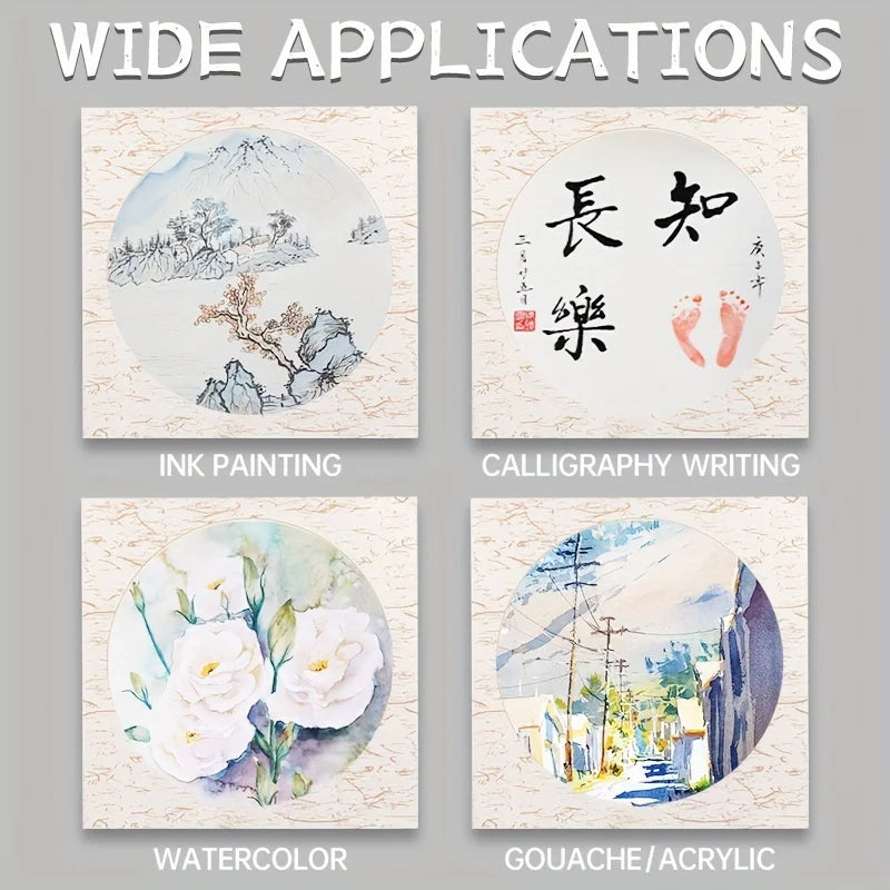 Marie's Rice Paper 10 Sheets 13 x13 in for Chinese Painting Soft Round Xuan Paper Half Raw for DIY Craft,Great for Artist,Adults - Sun Studio