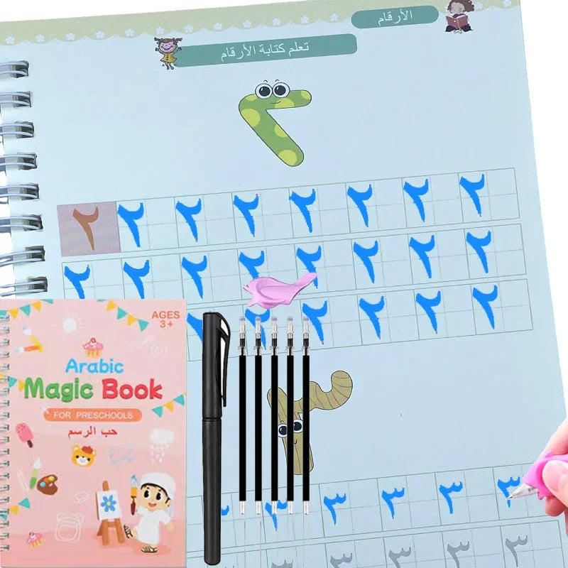 Kids Arabic Copybooks with Pen Practic Reusable Magical Writing Book Free Wiping Children Handwriting Early Learn - Sun Studio