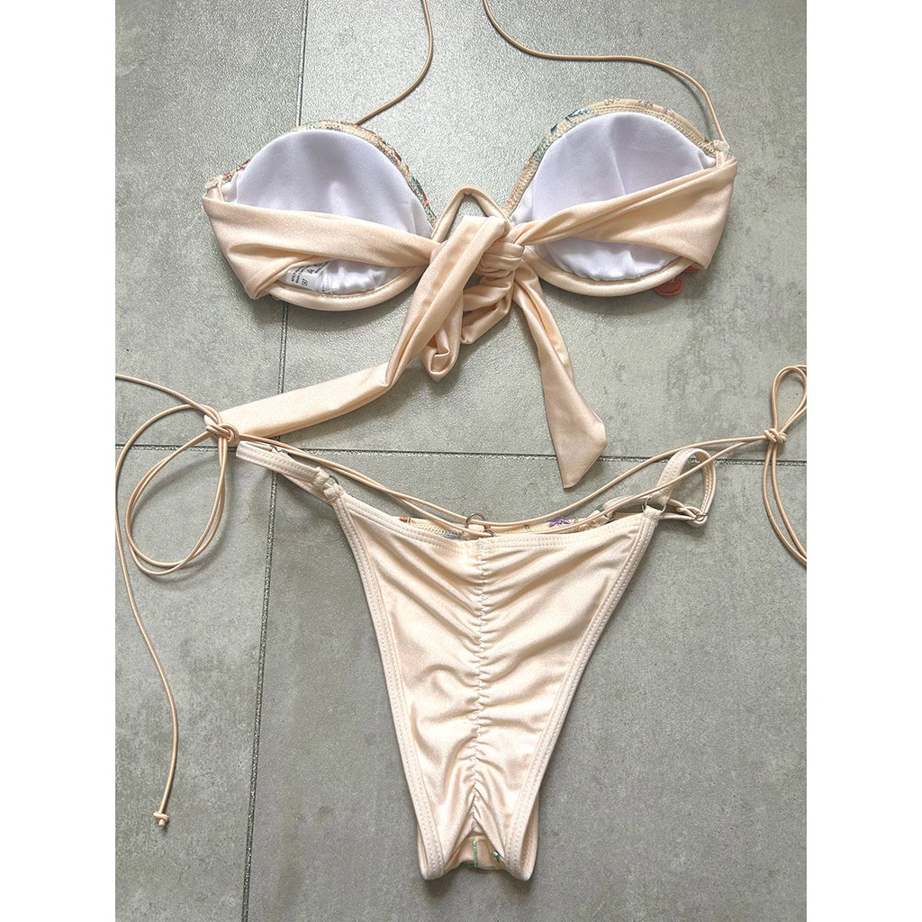 Push Up Bikini Sexy Women Swimsuit Female Swimwear 2024 Micro Bikini Set Swimming Suit Floral Thong Beachwear Brazilian Biquini - Sun Studio