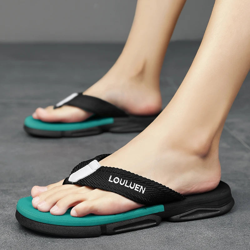 [Color blocked flip flops] Comfortable color blocked flip flops - Men's non slip casual rubber bottom EVA flip flops, suitable f