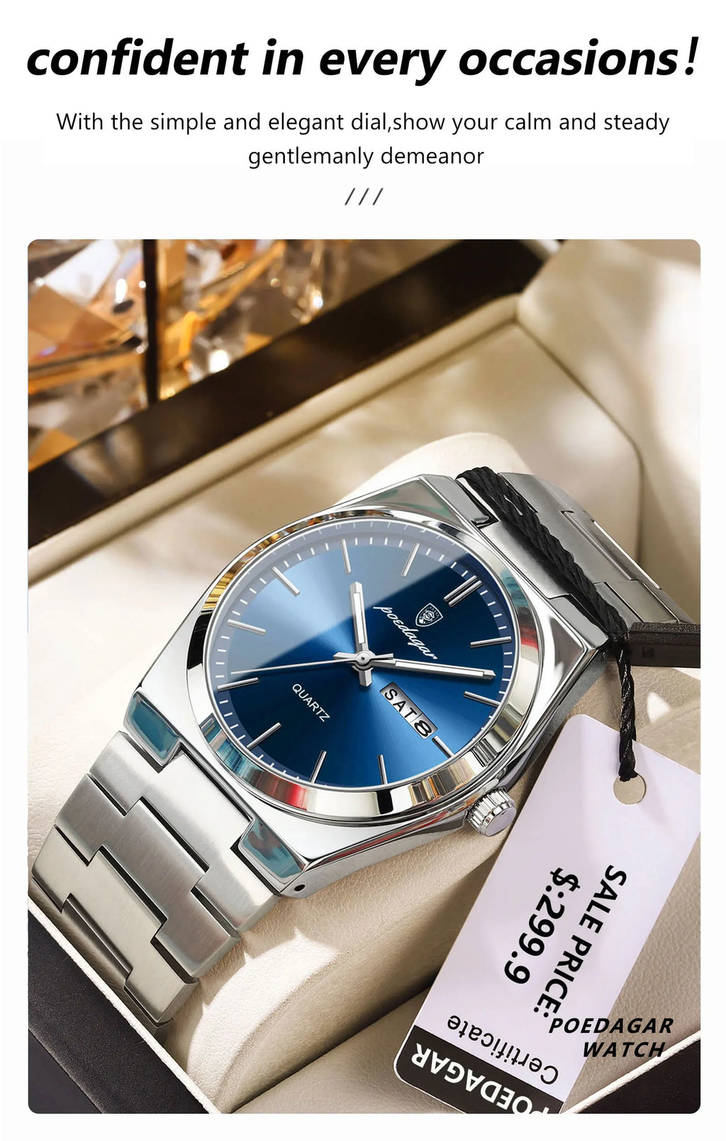 POEDAGAR Luxury Watch For Man Waterproof Luminous Date Week Stainless Steel Men Watch Casual Quartz Men's Watches Male Clock+box - Sun Studio