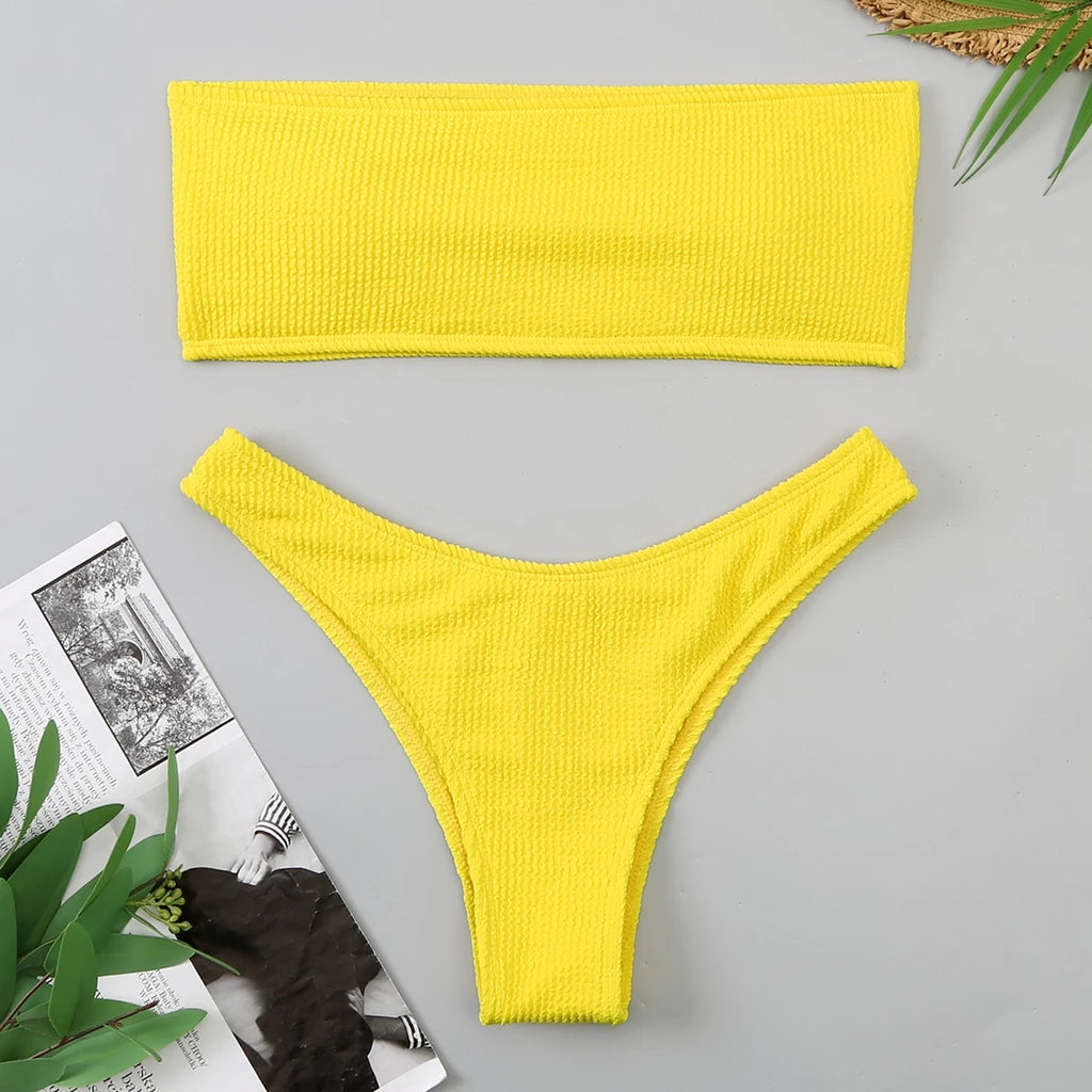 Velvet Bikinis 2025 Women Brazilian Bandeau Swimsuit Solid Sexy Swimwear Female Beachwear Bathers Bathing Swimming Swim Suit - Sun Studio