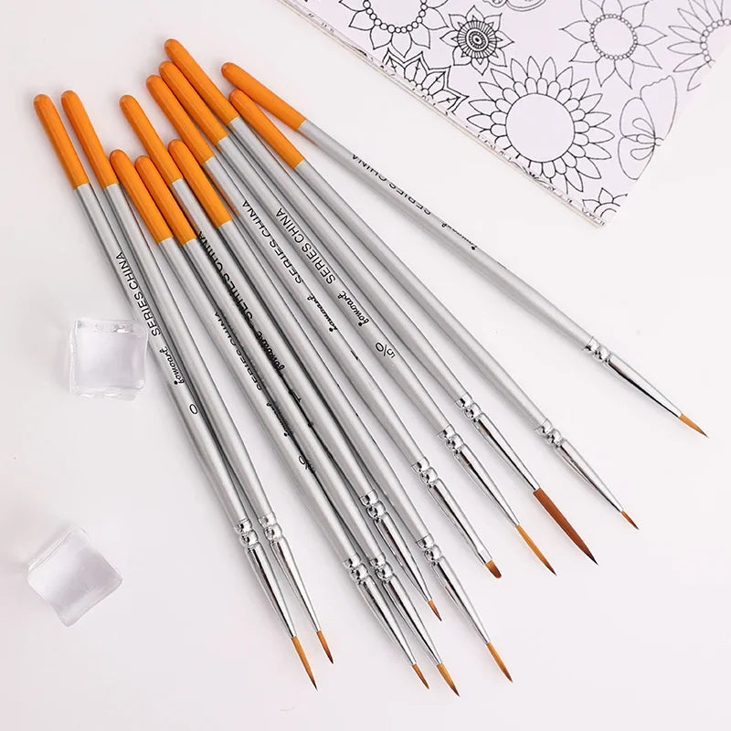 12models Imported Nylon Long Tail Line Brush Very Fine Cartoon Art Line Outline Detail Pen Digital Birch Watercolor Painting Pen - Sun Studio
