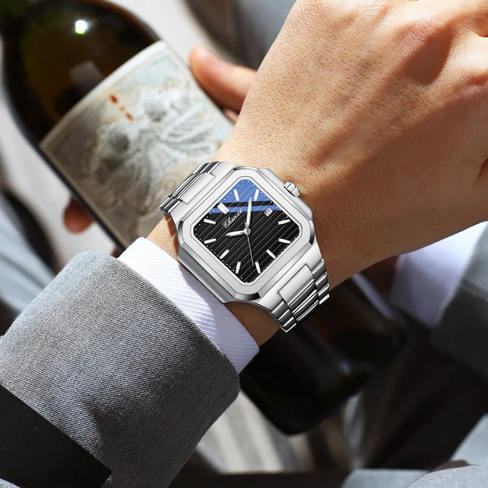 2025 New Man Watches Luxury Fashion Square Men's Quartz Watch Calendar Luminous Waterproof Stainless Steel High Quality Clock - Sun Studio