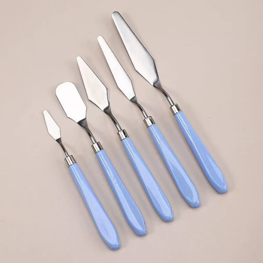 5Pcs Blue Palette Knife Set, Stainless Steel Oil Painting Scrapers, Watercolor Acrylic Paint Mixing Knives, Professional Art - Sun Studio