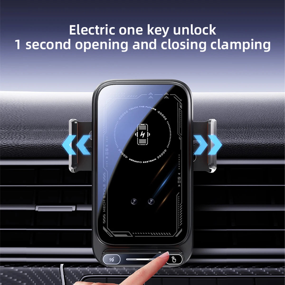 Car Phone Charger Phone Holder 15W Wireless & Wired Charger Auto Sensing One-Touch Release and Rotation Qi FCC ROHS Certified - Sun Studio
