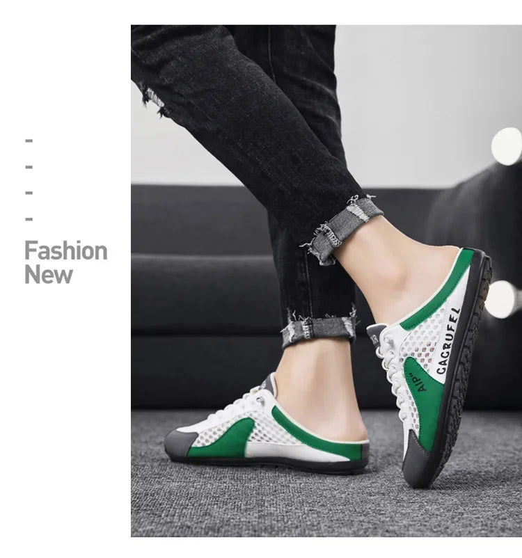 Men's Slip-On Lace-Up Casual Sports Shoes Breathable Mesh Unisex Spring Autumn Season Low Cut Flat Footwear Quick Easy Wear - Sun Studio