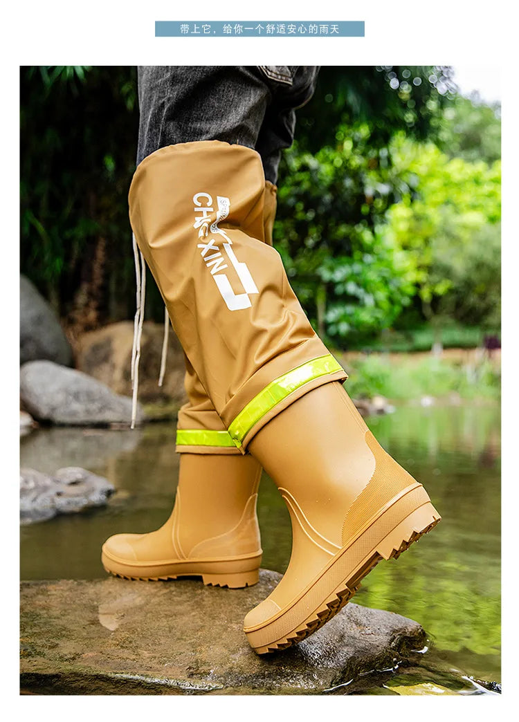 Men's Rain Boots Fashion High-Top Rain Boots for Outer Wear Long-Tube Waterproof and Non-Slip Couple Style Outdoor Fishing Boots - Sun Studio