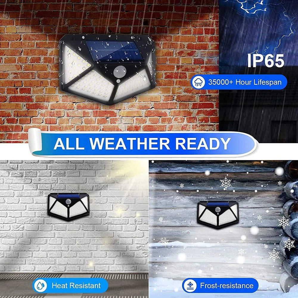 1pcs Solar LED LIGHT LED Outdoor Garden Lamp 100LEDs Human Body Induction Wall Lamps Four Sides Charging Home Decor Road Lights - Sun Studio