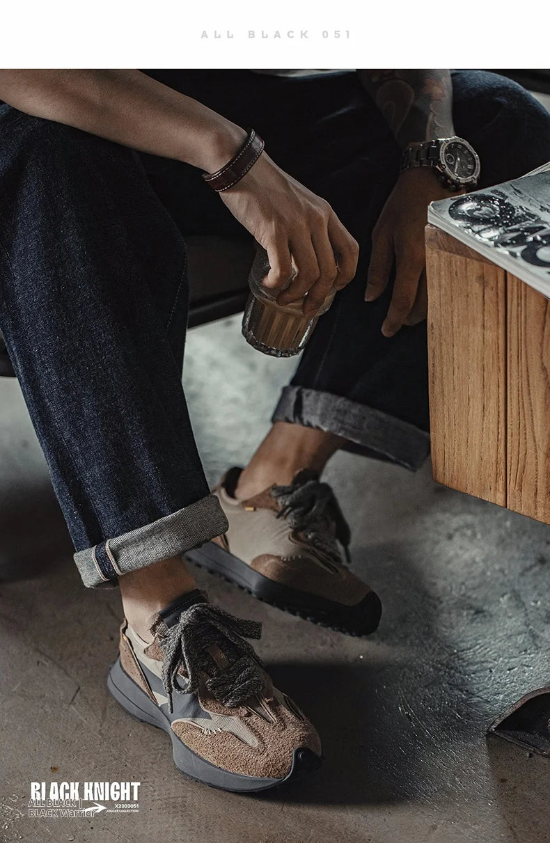 Maden Spring Vintage Thick-soled Patchwork Black Sneakers Casual Breathable Jogging Shoes Low-top Lace-up Sporty Summer Shoes - Sun Studio