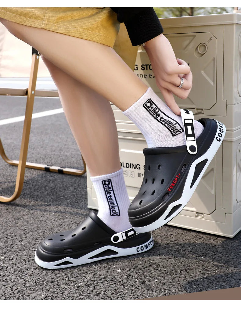 Summer new trend hole shoes outside wear cartoon fashion home home couples non-slip hole sandals beach Baotou slippers men's - Sun Studio